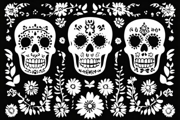 A pair of skulls sitting together in a eerie setting