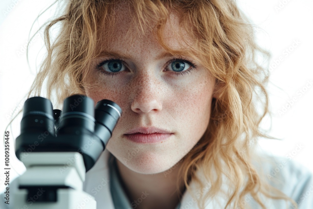 Aufkleber close-up view of someone using a microscope, potentially studying microscopic organisms or samples