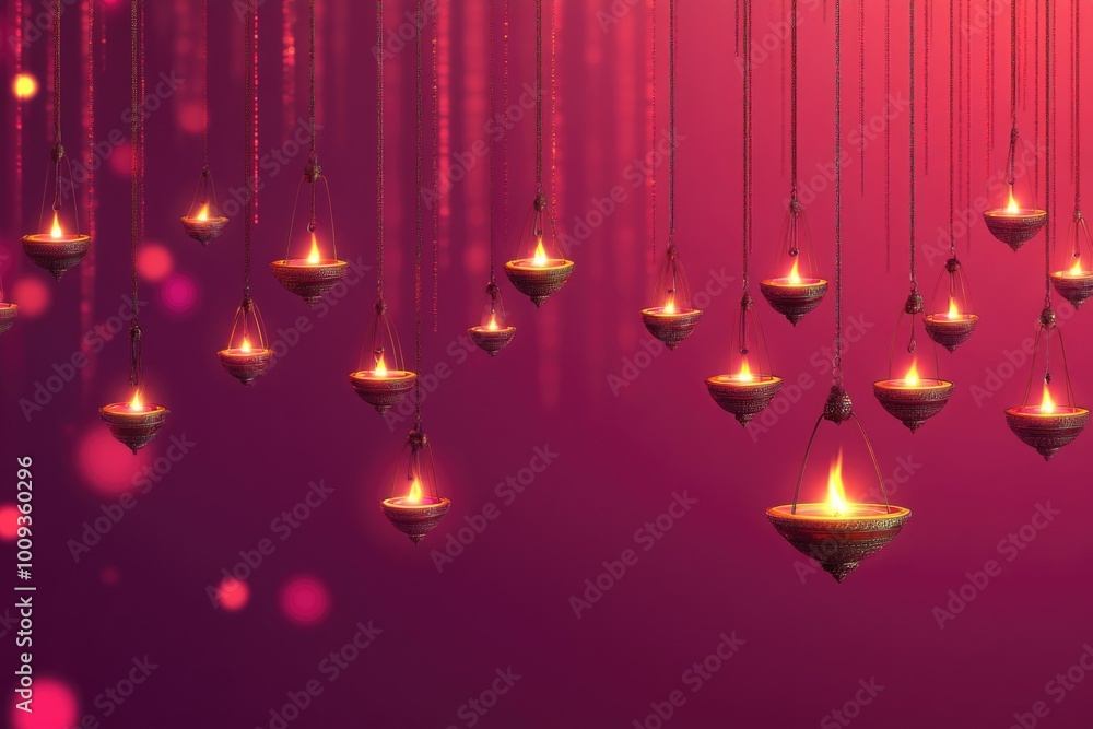 Poster Group of lit candles suspended from strings