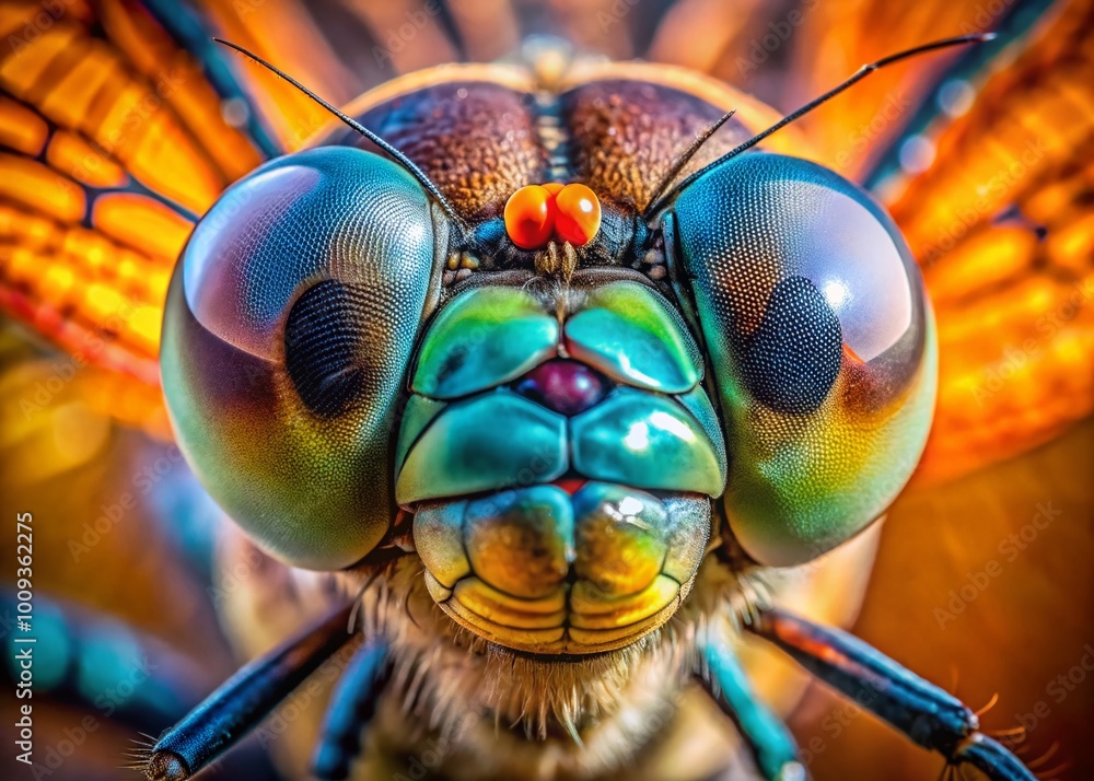 Poster magnified view of dragonfly eyes under microscope showcasing intricate detail and texture patterns