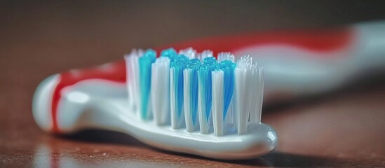 Closeup of a Toothbrush with Blue Toothpaste