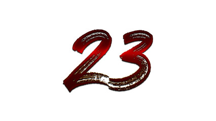 3D blood red number design of 23 on white background.