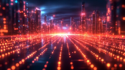 Obraz premium Vibrant cityscape at night showcasing neon lights illuminating the futuristic skyline