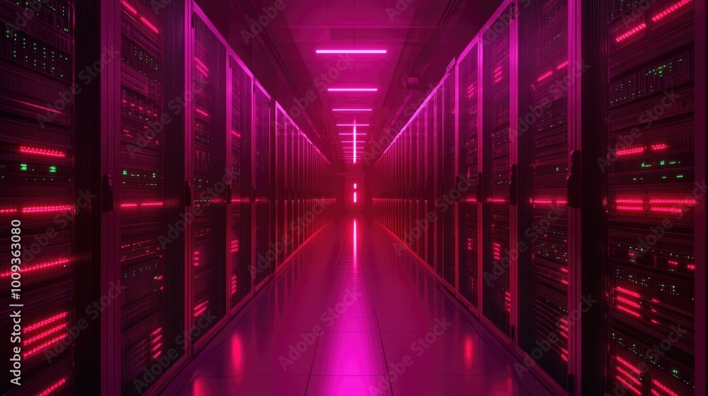Poster A row of servers in a data center