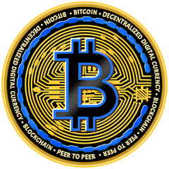 Blue ,black,gold bitcoin coin,crypto coin business investment and finance

