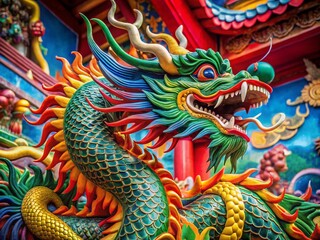 Fototapeta premium Majestic Chinese Dragon Sculpture in Traditional Style with Intricate Details and Vibrant Colors