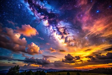 Fototapeta premium Majestic Dark Sky with Dramatic Clouds and Stars Perfect for Atmospheric Nature and Night Scenes