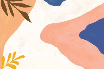 Abstract art banner featuring watercolor leaves branches combined with hand-drawn doodle scribble floral plants. 
