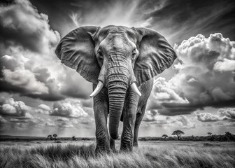 Fototapeta premium Majestic Elephant in Black and White Capturing the Beauty and Power of Nature's Gentle Giant