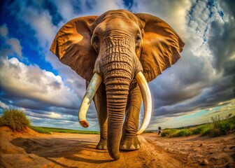 Fototapeta premium Majestic Elephant Tusk Displaying Intricate Details and Natural Texture Against a Neutral Background