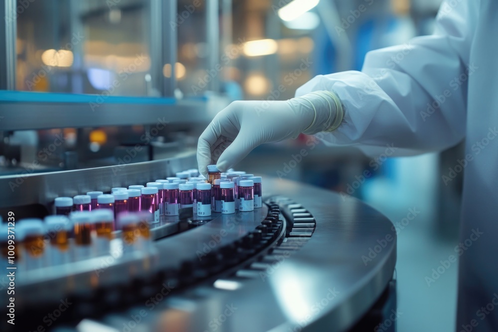 Poster A scientist in a lab coat and gloves tinkering with a machine