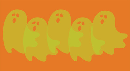 Halloween Ghosts on purple background, banner, card, print	
