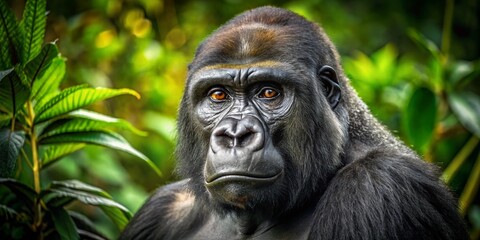Obraz premium Majestic Hairless Gorilla in Natural Habitat Capturing Unique Beauty of Rare Primate Species