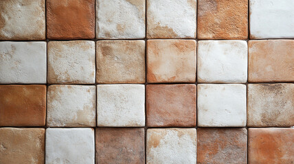 Brown and white square tiles wall.