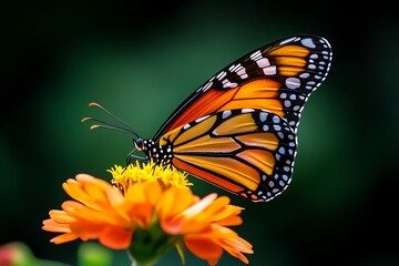 Fototapeta premium A hyper-detailed shot of a butterfly resting on a flower, with every delicate wing pattern and color captured in stunning precision