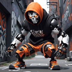 Fototapeta premium illustration of a humanoid robot with graffiti style in background