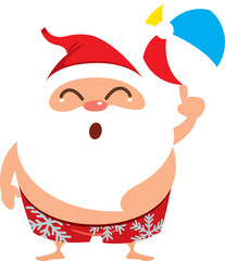 Santa Claus in swimsuit with a beach ball