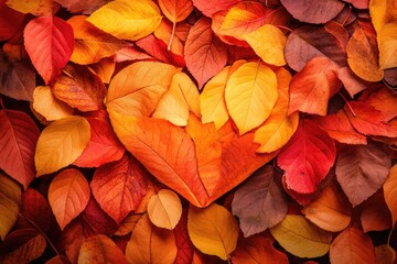 A creative arrangement of autumn leaves forms a heart shape