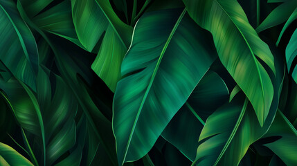 Vibrant tropical green leaves illustration, lush nature-inspired background