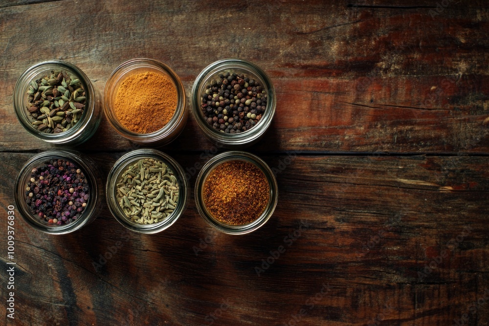 Poster Assorted spice jars on a shelf