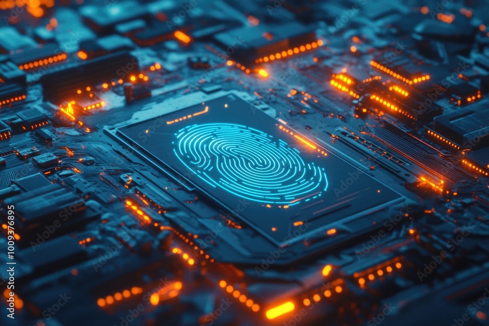 Aufkleber A close-up of a fingerprint on a electronic circuit board, suitable for technology or forensic related projects