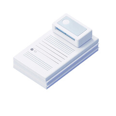 Portable Scanner Device Scanning Documents Paperless Office Digitalization Concept Minimal Design On White Background With Pen 3D Rendering PNG