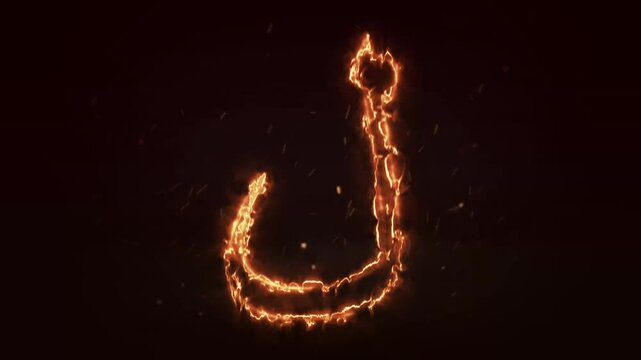 Animated Arabic alphabet "lām " Fire Arabic letter animation.Burning alphabet. Real flames, Latter motion background 