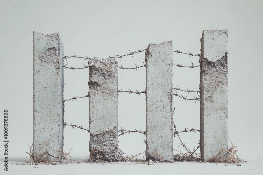 Poster A close-up view of a fence with barbed wire, often used in scenes where confinement or isolation is depicted