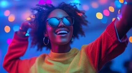 Energetic gen z dancer syncing with music on wireless smartwatch, Generative AI