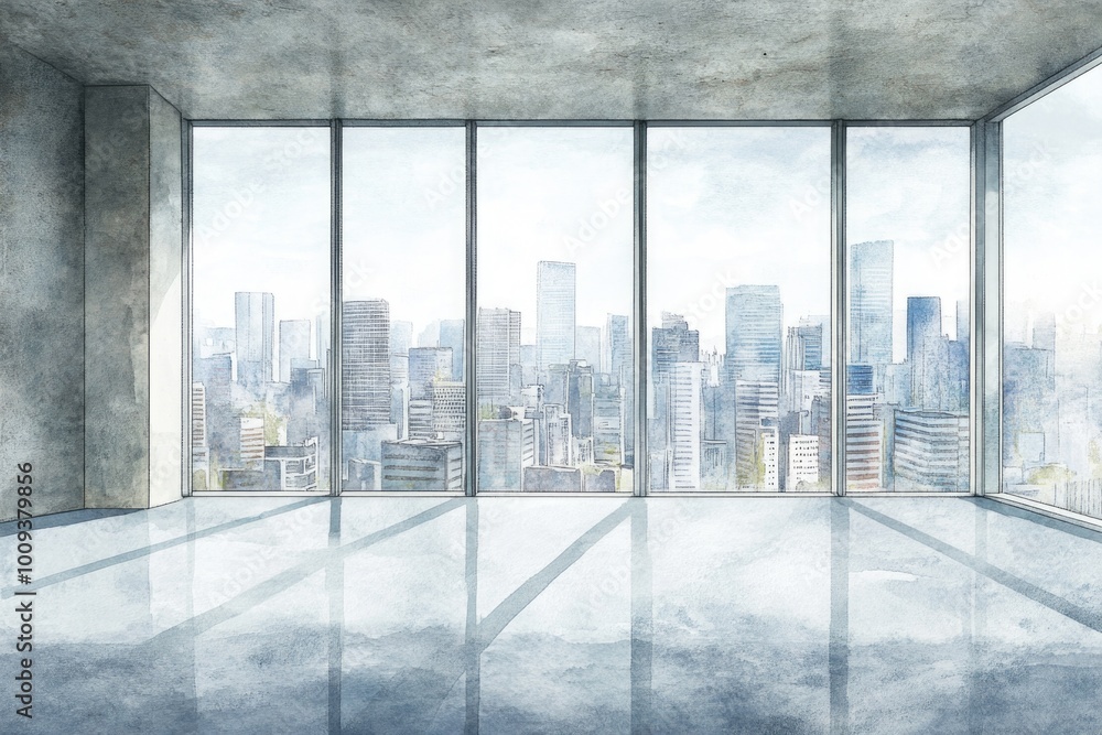 Poster a vacant space with a window showing a cityscape