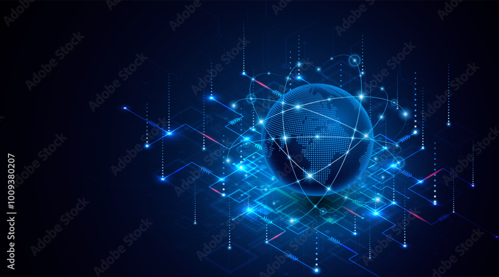 Leinwandbilder Global connection network background. World map. High-speed internet technology concept or fast wireless data transmission. modern internet network connection technology background	