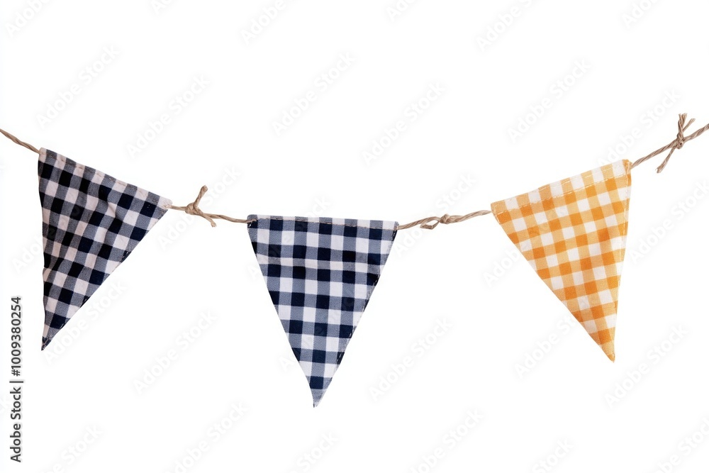 Poster A pair of flags hung from a string, suitable for decoration or identification