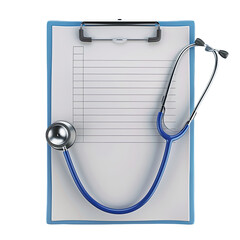 Blue Stethoscope Medical Clipboard Healthcare Medicine Hospital Doctor Checkup Wellness Examination Physical Health Checkup Insurance Form PNG Background Isolated 3D Render