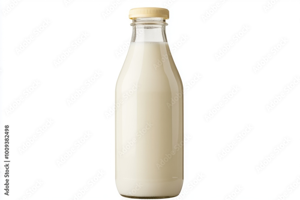 Poster a single serving of milk on a clean and simple white surface