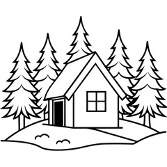 Naklejka premium a house in the winter forest outline coloring book page line art drawing