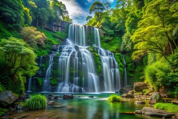 Majestic Robinson Falls Cascading Through Lush Green Forest Surrounded by Vibrant Nature's Beauty