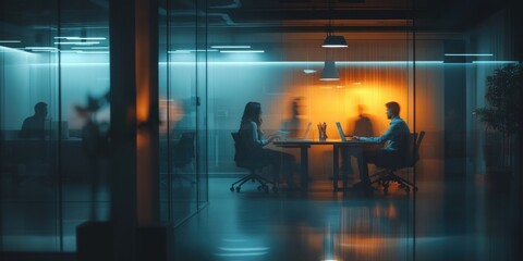 Business team meeting lighting female laptop.