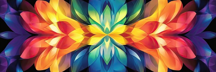 Fototapeta premium A kaleidoscopic rainbow pattern, with repeating symmetrical shapes and vivid colors