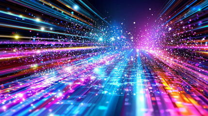 Fototapeta premium Vibrant laser lights form dazzling grid pattern on stage, creating bright and colorful spectacle. dynamic display of colors and lights evokes excitement and energy