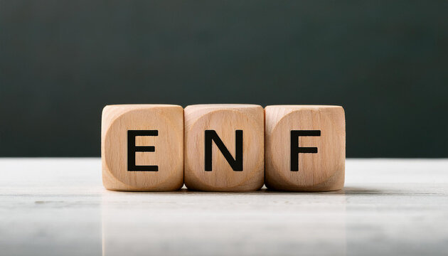 Wooden cubes with abbreviation ENF. European Nutrition Foundation. Emergency Notification Facility