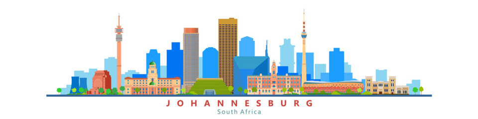 Johannesburg City landmarks symbol buildings colorful vector illustration, South Africa