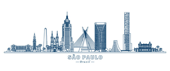 Sao Paulo city landmarks buildings line art vector design, Brazil