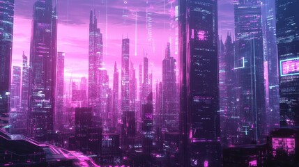 Obraz premium Neon Metropolis: A Futuristic Urban Landscape
