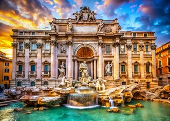 Naklejka premium Majestic Trevi Fountain in Rome Showcasing Baroque Architecture and Captivating Water Features
