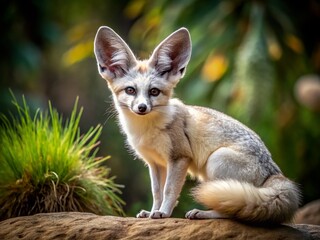 Majestic White Bat-Eared Fox in Natural Habitat Showcasing Unique Features and Graceful Stance