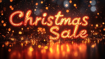 Vibrant Christmas sale announcement with sparkling lights and festive atmosphere captured at night