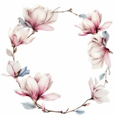 Fototapeta premium Magnolia cercle border blossom flower wreath.