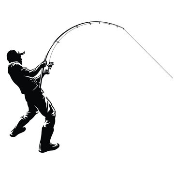 isolated angler with fishing rod silhouette on white background