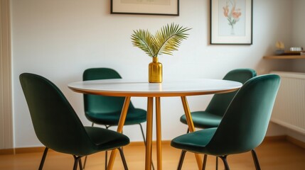Modern dining room interior with stylish table and abstract decor