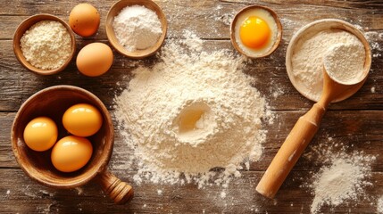 Fresh Ingredients for Baking with Eggs and Flour